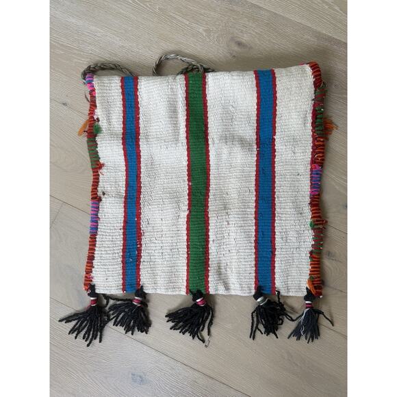 Vtg Wool Carpet Rug Tapestry Tassel Textile Salt Bag Wall Hanging Boho Fringe - Picture 5 of 9